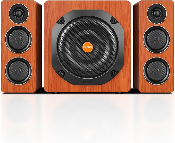 Computer Speakers with Subwoofer 2.1 Gaming Speaker System for Desktop PC 8 Deep Bass Bluetooth 5.3 AUX/RCA/Optical/Coaxial Surround Sound for PC/Monitor/TV - Brown