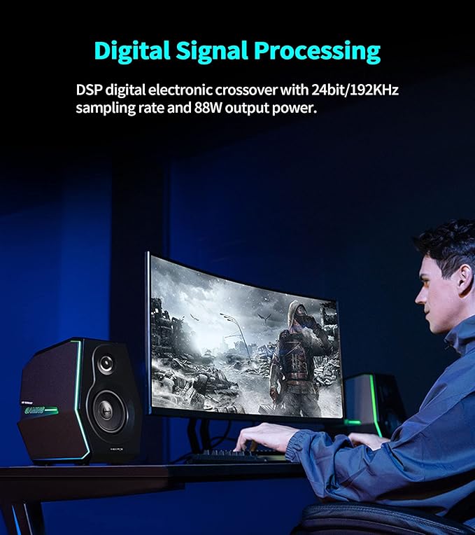 HECATE G5000 Bluetooth Computer Gaming Speakers Hi-Res Audio Wireless Desktop Speakers 88W RMS Powered Bluetooth 3.5mm AUX USB Optical Coaxial Inputs for PC/PS4/PS5/Laptop/TV RGB Light