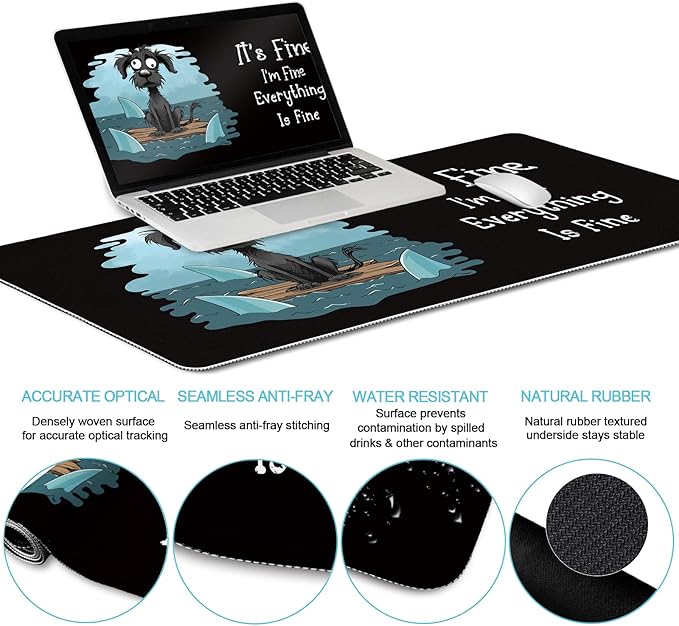 Funny Dog Mouse Pad Set Large Desk Mat With Wrist Rest for Gaming Ergonomic Mousepad Keyboard Mat Cup Coaster Set Office Accessories - It's Fine