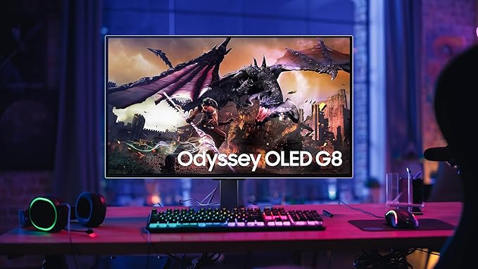 Samsung 32 Odyssey OLED G8 (G80SD) Series 4K UHD Smart Gaming Monitor w QD-OLED 240Hz 0.03ms G-Sync Compatible Glare-Free Display Sleek Metal Design LS32DG800SNXZA 3 Yr Warranty