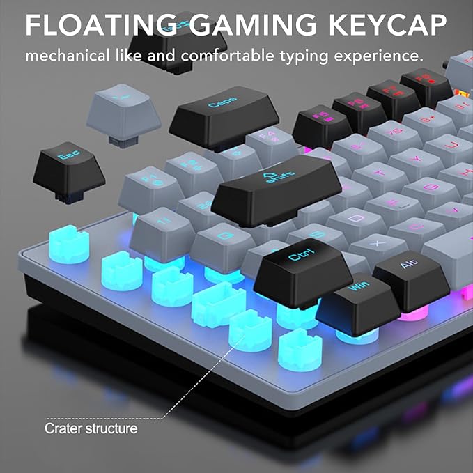 GOWENIC Gaming Keyboard USB Computer Keyboard 87 Keys RGB Backlit Floating Keycaps Dsign Contrast Color Space Saving Wired Keyboard for Desktop Laptop