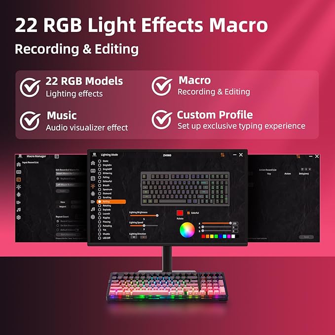 ZORNHER ZH980 Mechanical Keyboard Wireless95% Pink Creamy Keyboard with Number PadGaming Keyboard with Number PadLighted Up PBT KeycapsCreamy Sounding Linear SwitchesFull Size