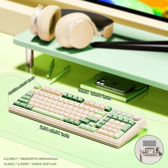 AULA S99 Gaming Keyboard Wireless Computer Keyboards Tri-Mode Bluetooth/2.4GHz/USB-C Custom Creamy Keyboard with Number Pad RGB Backlit Media Knob Cute Programmable Keyboard for PC Gamer - Green