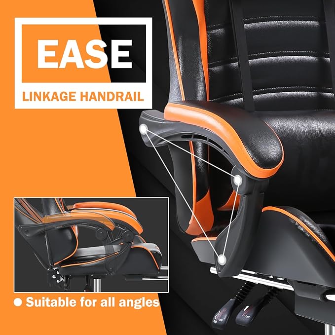Gaming Chair Computer Chair with Footrest and Lumbar Support Ergonomic Video Game Chair with Headrest and 360°-Swivel Seat Height Adjustable Gamer Chair Office Desk Chair (Orange)