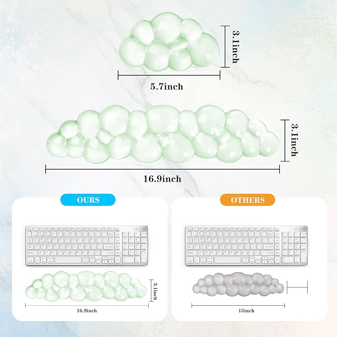 Gel Cloud Keyboard and Mouse Wrist Rest Cute Wrist Support and Arm Support Keyboard Rest for Keyboard and Mouse Typing Pain ReliefSuitable for Office/Computer/Laptop/Gaming （Green）