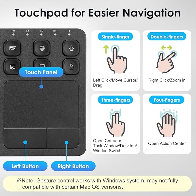 SANWA Multi Device Bluetooth Keyboard with Touchpad Rechargeable Keypad with Trackpad for Laptop Desktop Computer PC iPad/iPhone Tablet Compatible with MacBook Windows Android iOS Black