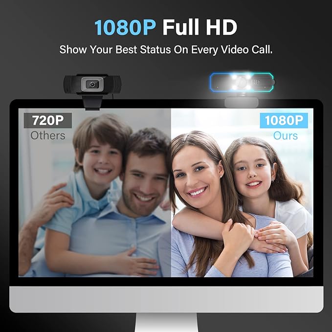 NBPOWER 1080P 60FPS Streaming Camera Webcam with Microphone and Fill RGB LightAutofocusWork with Laptop/Desktop Computer/Winsdows/Mac OS/PC Computer for Camera