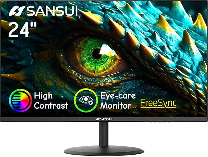 SANSUI Computer Monitor 24 inch Eye Care FHD 1080P Display HDMIVGA Ports with 178° Viewing Angle/Frame-Less/Tilt/VESA Compatible for Office and Home