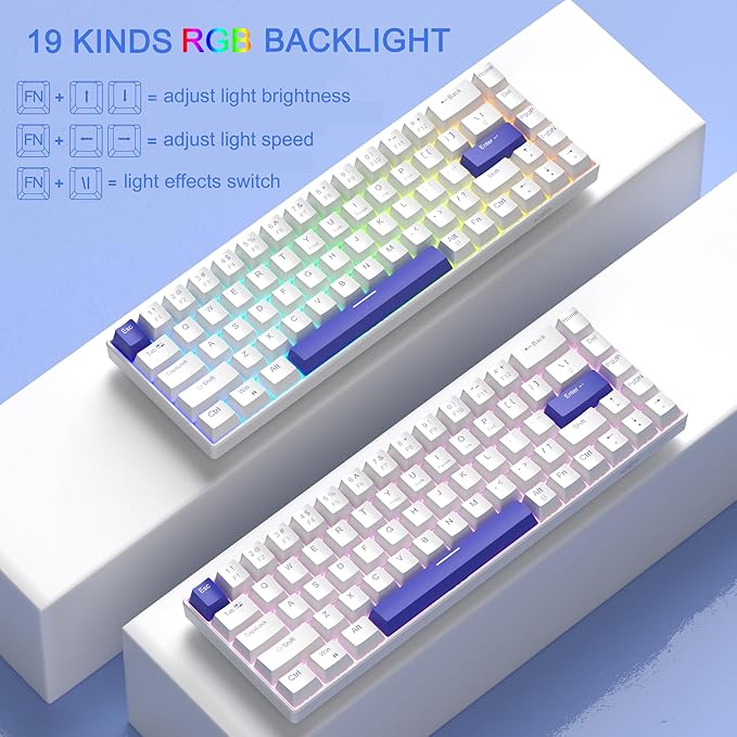 MageGee Portable 60% Mechanical Gaming Keyboard Hot Swappable Blue Whale Switch RGB Backlit Compact 68 Keys Mini Wired Office Keyboard for Windows Laptop PC with Silencing Cotton Klein Blue