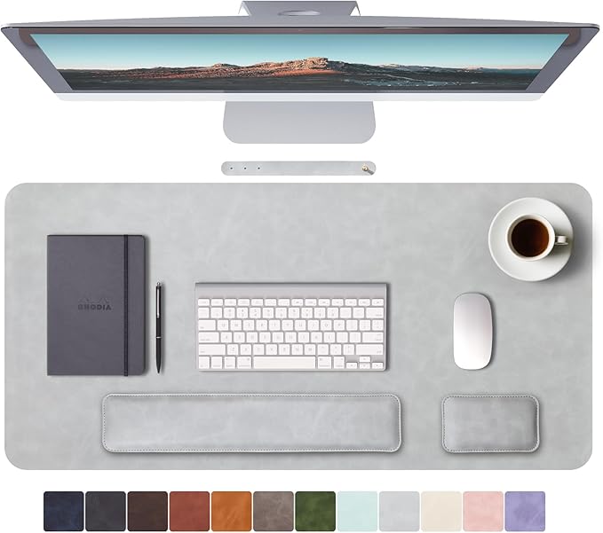 RENMTURE Large Mouse Pad and Keyboard Wrist Rest Desk Pad for Keyboard and Mouse Large Gaming Mouse Pad with Wrist Support Desk Mat for Work and Gaming (Light Gray)
