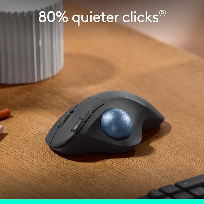 Logitech Ergo M575S Wireless Trackball Mouse Wireless Ergonomic Mouse with Bluetooth and Encrypted Dongle Comfortable Thumb Control Precise and Smooth Tracking for PC/Mac - Graphite Blue Ball