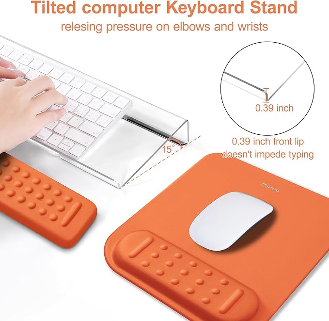 MOSISO Computer Keyboard Stand&ampWrist Rest Support for Keyboard &ampMouse Pad Set Ergonomic Massage Wrist Rest Set Easy Typing Working Acrylic Clear Stand for Office Home Cosmic Orange