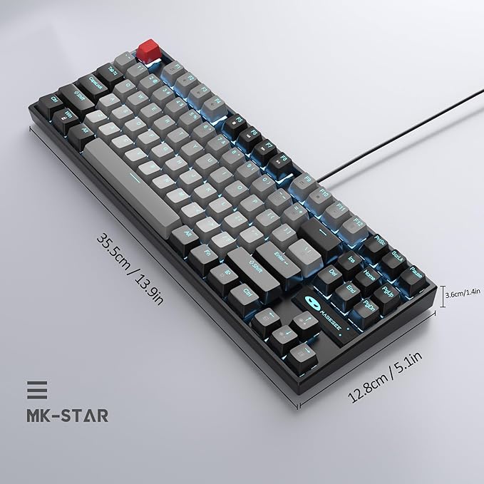 MageGee 75% Mechanical Gaming Keyboard Blue Switch LED Backlit 87 Keys Compact TKL Wired Computer Keyboards for Windows Laptop PC Gamer - Grey/Black