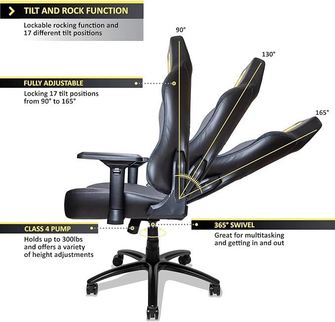 Gaming Chair – Big and Tall Reclining Computer Chair with 3D Armrests Adjustable Backrest Ergonomic Support Holds Up to 300 lbs – Premium Gamer Seat