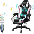 XOOFMASS Gaming Chair Massage with Footrest Gamer Chair with LED Lights and Spakers Ergonomic Gaming Chair for Adults Video Game Chair with Headrest and Lumbar SupportWhite