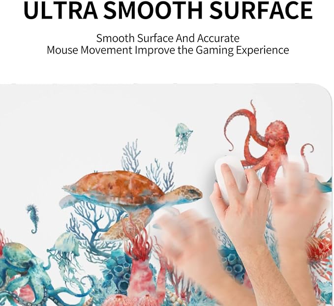 Sea Turtle Octopus Large Mouse Pad Gaming Mousepad with Wrist Support Rubber Computer Keyboard Mat for Desk Laptop Non-Slip Full Deskmat Protector Waterproof Writing Pad Office Home 16x35.5 in