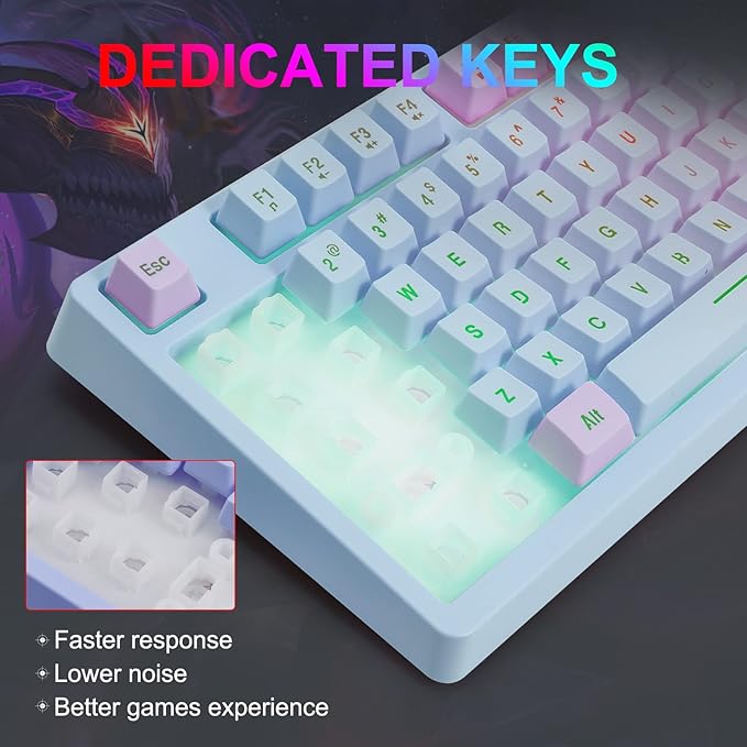 HUO JI Gaming Keyboard USB Wired with Rainbow LED Backlit Floating Keys Mechanical Feeling Spill Resistant Ergonomic for Xbox PS Series Desktop Computer PC Blue Purple