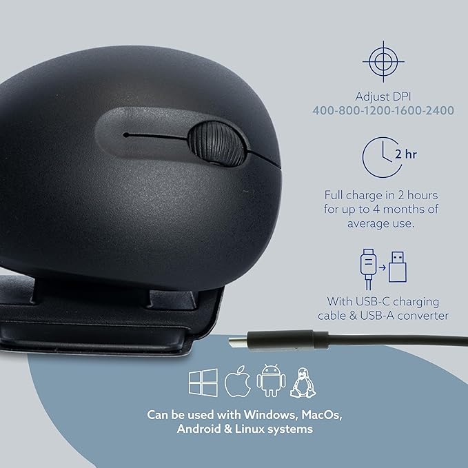 R-Go Twister Ambidextrous Mouse Foldable design Ergonomic vertical With Break Software Duo connection(Bluetooth&ampusb C) Silent Click Prevents Tennis Elbow/RSI For Windows/Mac Black