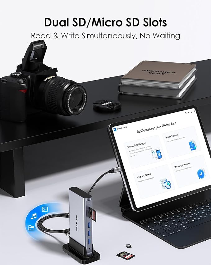 LENTION 11-in-1 USB C Docking Station with Detachable 3.3ft Long Cable 4K@60Hz HDMI 100W PD Ethernet USB 3.0 SD/TF Vertical Design for MacBook Pro/Air/Neo Dell HP Lenovo Surface Laptop (D54)