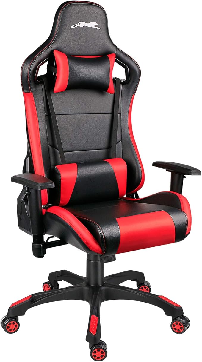 Leopard Gaming Chair High Back PU Leather Office Chair Adjustable Video Gaming Chairs Swivel Racing Chair with Adjustable Armrest (Black/Red)
