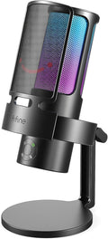FIFINE Gaming USB Microphone PC Computer Mic with 4 Polar Patterns for Podcast Streaming Recording YouTube RGB Condenser Desktop Mic for Windows Mac with Headphone Jack-AmpliGame A8 Plus