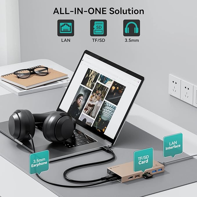 Yottamaster Aluminum USB C Hub with M.2 NVMe SSD Enclosure 10-in-1 USB C Docking Station 10Gbps for NVMe PCI-E M.2 SSD Support 100W Charging 4K HDMI RJ45 4 USB Ports Audio SD/TF Card Reader