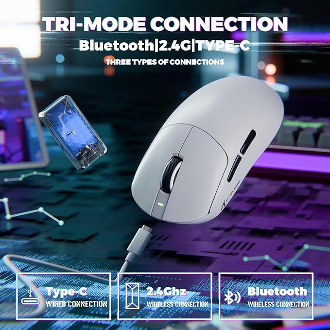 MAMBASNAKE Attack Shark X8 Ultimate 8K Wireless Gaming Mouse42K DPI PAW3950MAX SensorNordic 54L15 Chip59g LightweightOptical Switches RGB Receiver for PC/Mac/WinWhite