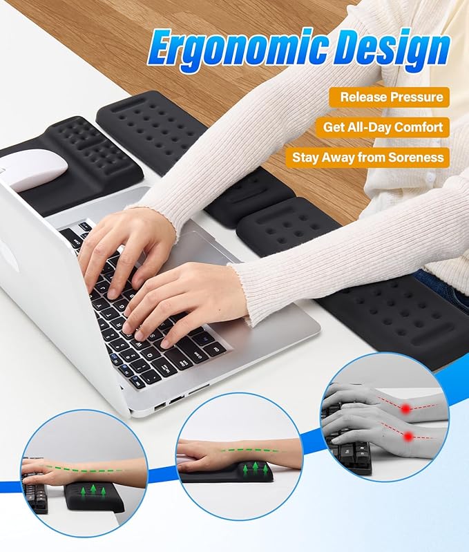 Arm Rest for Desk 3PCS L-Shaped Desk Elbow Pads and Mouse Pad Memory Foam Desk Wrist Rest with Non-Slip Base for Office Home Gaming Study(12 * 4 inch)