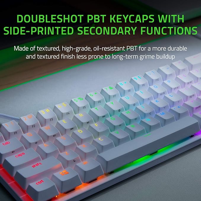 Razer Huntsman Mini 60 Percent Wired Optical Clicky Switch Gaming Keyboard with Chroma RGB Backlighting PBT Keycaps Mechanical Keyboards for PC Gaming Computer Mercury White (Renewed)