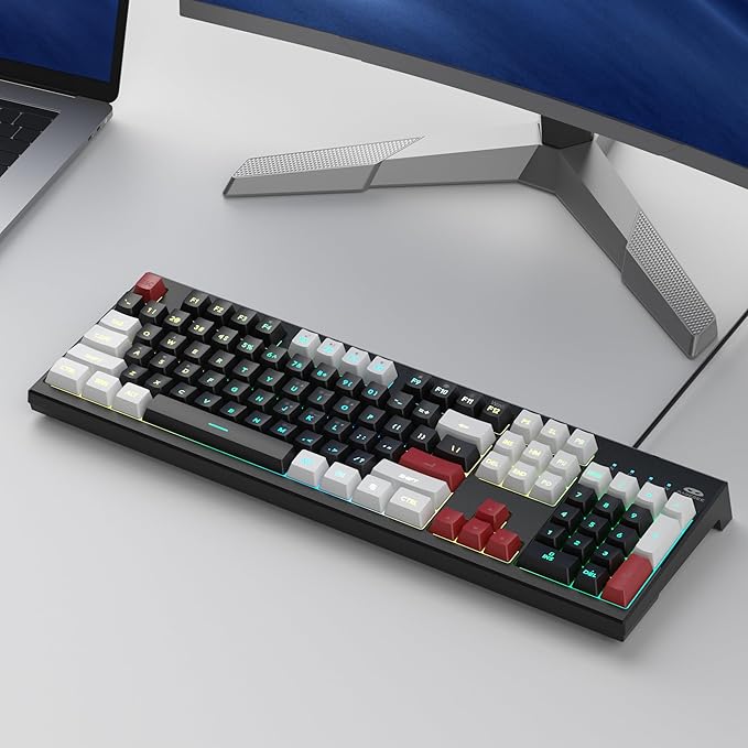 MageGee Creamy KeyboardK2 Keyboard Wired RGB Backlit 104 Keys Waterproof Ergonomic KeyboardsPC for PC/loptop/MAC - Knight Red