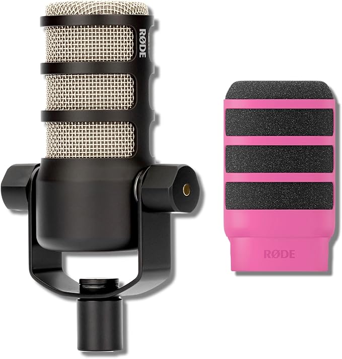 Rode PodMic Cardioid Dynamic Broadcast Microphone with WS14 PodMic Pop Filter - Pink