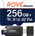 ROVE Ultimate Micro SD Card microSDXC 256GB Memory Card with USB 3.2 Type C Card Reader 170MB/s C10 U3 V30 4K A2 for Dash Cam Android Smart Phones Tablets Games