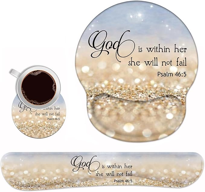 Keyboard Wrist Rest and Mouse Pad Wrist Rest Support Set with Coasters Non-Slip PU Base for Gaming and Office Comfortable &amp Lightweight for Easy Typing &amp Pain Relief - Quote Bible Verses Psa