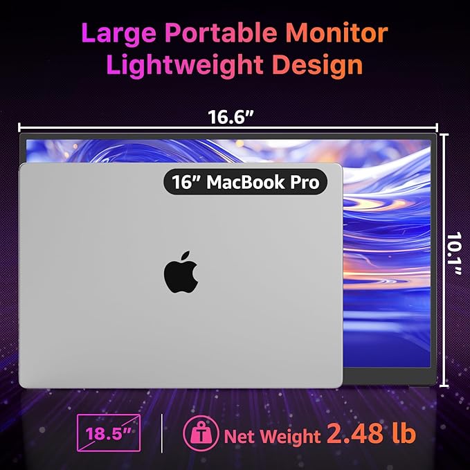 Portable Monitor 18.5 inch 2K QHD 120% sRGB 120Hz Travel Monitor for Laptop MacBook Surface PC Xbox PS5 HDMI USB-C VESA Compatible Built-in Speaker
