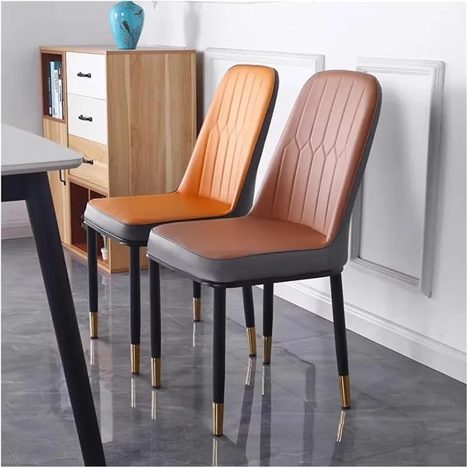 Adjustable Office Computer Chair with Armrest 1pcs Dining Chair with Backrest for Comfort and Durability Sleek Black Legs with Gold Accents(Orange)