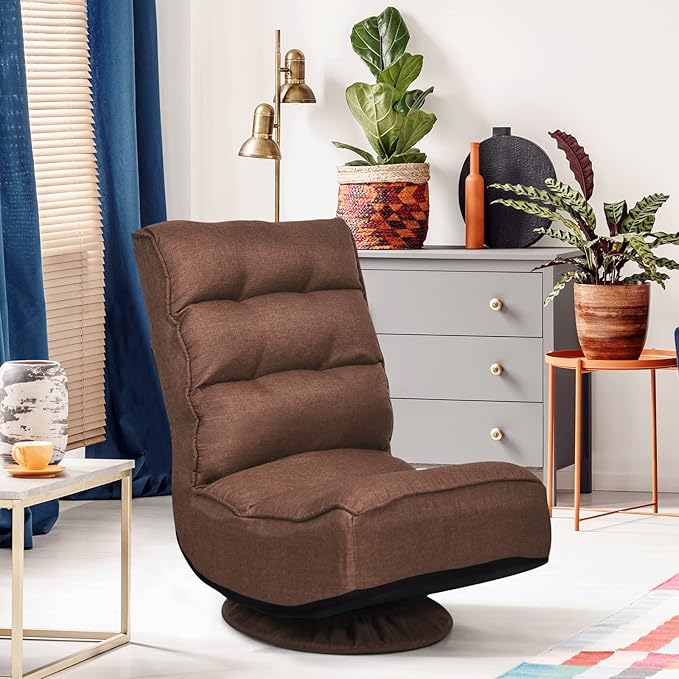 COSTWAY Folding Floor Chair Adjustable 5-Position Video Gaming Chair with 360 Degree Swivel Detachable Cover Padded Backrest Multipurpose Living Room Floor Lounger for TV Reading Playing Coffee