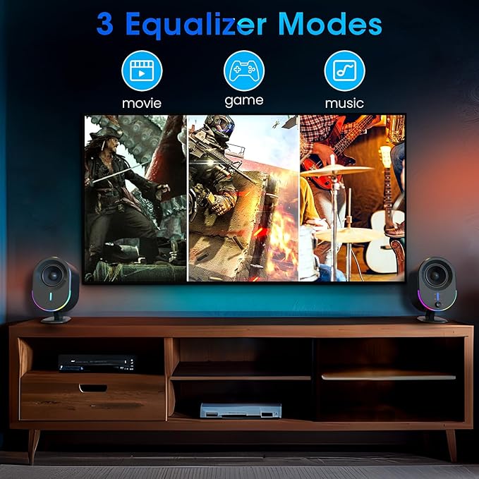 Computer Speakers LITTOAK Bluetooth PC Speakers AC Powered Gaming Speaker with 3 EQ Modes Stereo Speakers with 6 RGB Modes Aux in Headphone USB port Speaker for Laptop/Desktop/TV 2*15W 2.0 CH