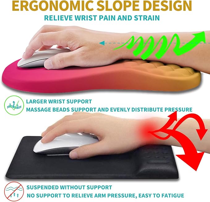 Hokafenle 2 in 1 Ergonomic Mouse Pad Wrist Support &amp Wrist Rest for Computer Keyboard Set with Relieve Carpal Tunnel Pain Massage Bulge and Full Memory Gel Design (2In1 Set Sunset Glow)