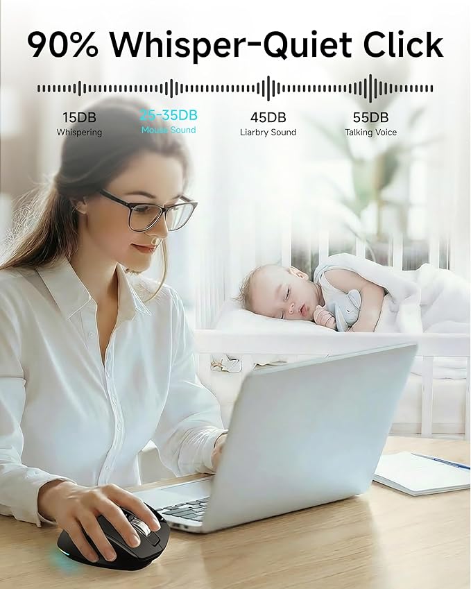 C2 Ergonomic Wireless Mouse RGB Rechargeable Ergonomic Bluetooth Mouses 2.4G with 4000 DPI Optical Tracking 5 Adjustable DPI Quiet Clicks Computer Mouse for Laptop PC Desktop - Black