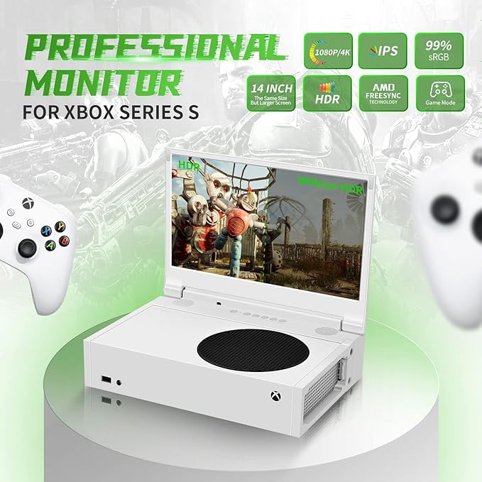 G-STORY 14‘’ Portable Monitor for Xbox Series S 1080P Portable Gaming Monitor IPS Screen for Xbox Series S（not Included） with Two HDMI HDR Freesync Game Mode Travel Display for Xbox Series S
