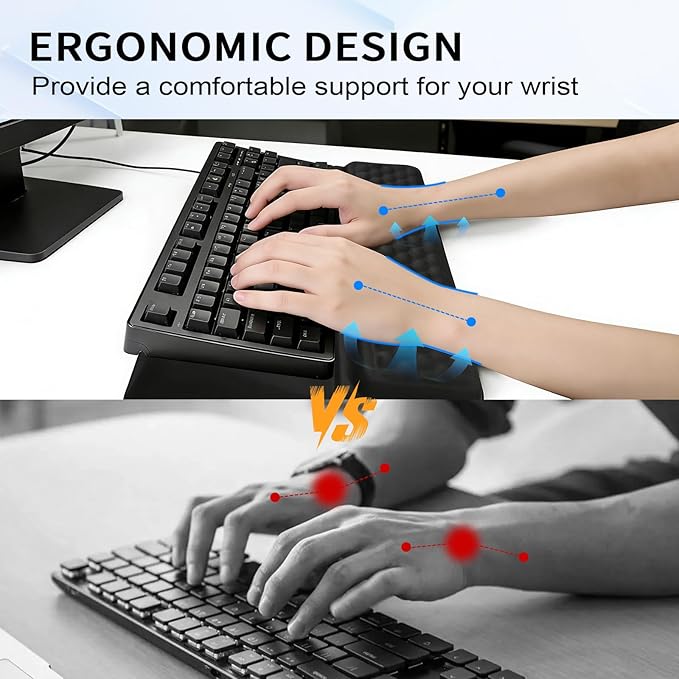 Computer Keyboard Stand with Wrist Rest Ergonomic Keyboard Pad with Wrist Support Keyboard Riser &amp Soft Memory Foam Cushion 43cm Arm Rest Desk Accessories for OfficeHome (Black)
