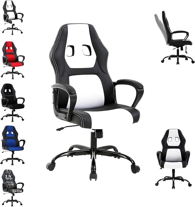 Game Chairs Massage Gaming Chair for AdultsErgonomic Big and Tall Gaming Chair with Massager Video Gaming Chairs Comfy Computer ChairComfortable Gaming Chair 250Lbs White Gaming Chair