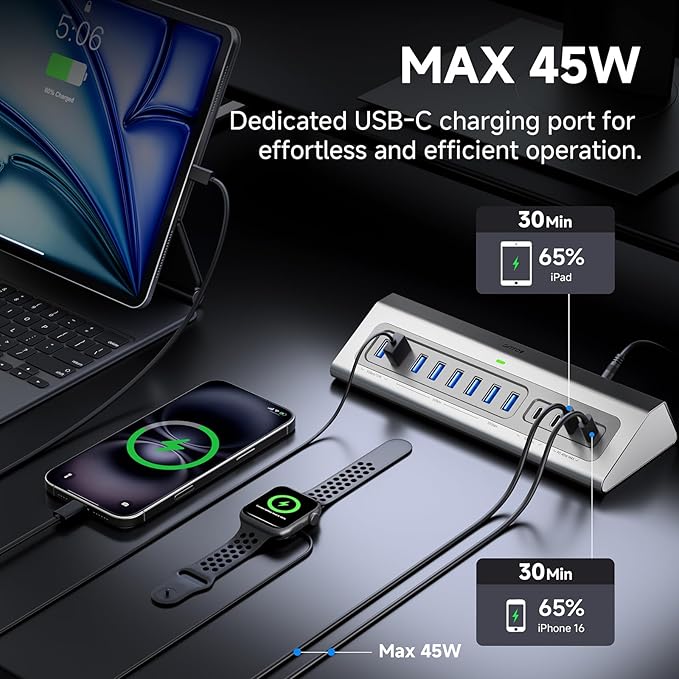 Gitfos Powered USB Hub13 in 1 USB 3.2 Hub USB C Hub with PD 100W USB C 45W Charging10Gbps Data 7 USB A 3.0 Ports 65W Power Adapter and 3.3FT Cable Aluminum USB Hub for PCLaptopMacBookiPad