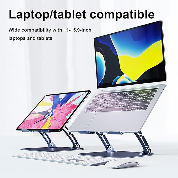 Laptop Cooler Cooling Pad Stand - Slim Ergonimic Laptop Stand for Desk 3 Speed Cooling Fan Adjustable Height Laptop Cooling Stand for MacBook 11-15.6 Inch Blue &amp Gray