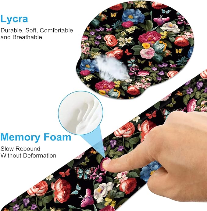 Keyboard Wrist Rest and Mouse Wrist Rest Pad with Cup CoasterMade of Memory FoamErgonomic SupportEasy-Typing and Pain Relieffor Gaming Office Home ComputerButterfly Flower