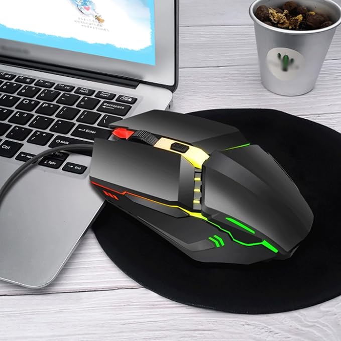 Computer Mouse Gaming Mouse 1600 DPI Wired Optical Mouse with 4 Buttons RGB Lighting Tilt Wheel Classic Black Wireless mice