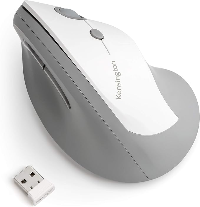 Kensington Pro Fit Ergo Vertical Wireless Mouse- Gray White