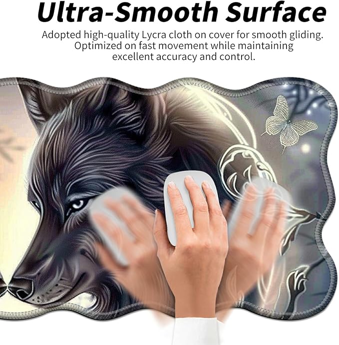 White and Black Wolf Love Rose Desk Mat Mouse Pad 31.5 x11.8 XL Extended Mousepad Huge Mouse Pads with Stitched Edges Desk Pad for Work Game Office Home