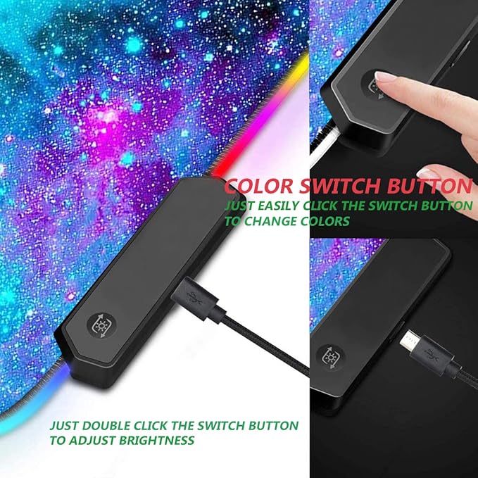 RGB Gaming Mouse Pad with Coffee Coaster XXL Large Glowing LED Mousepad Anti-Slip Rubber Base Computer Keyboard Desk Mouse Mat 31.5 X 11.8 Inch - Blue Galaxy Nebula Universe Space