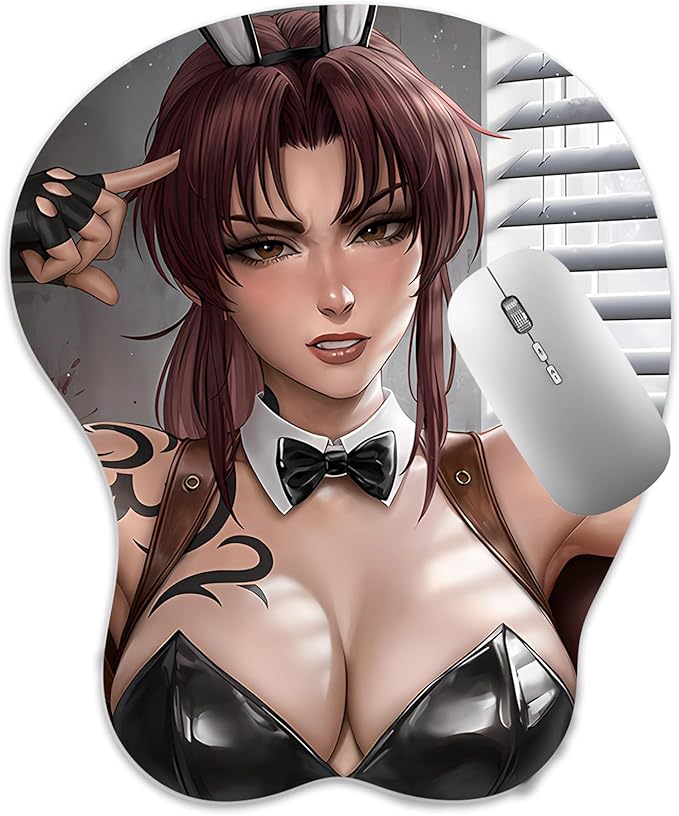 3D Mouse Pad Oppai Mousepad with Soft Gel Wrist Rest Anime Manga Gaming Boob pad Anti-Slip Mouse Mat （Rev ）